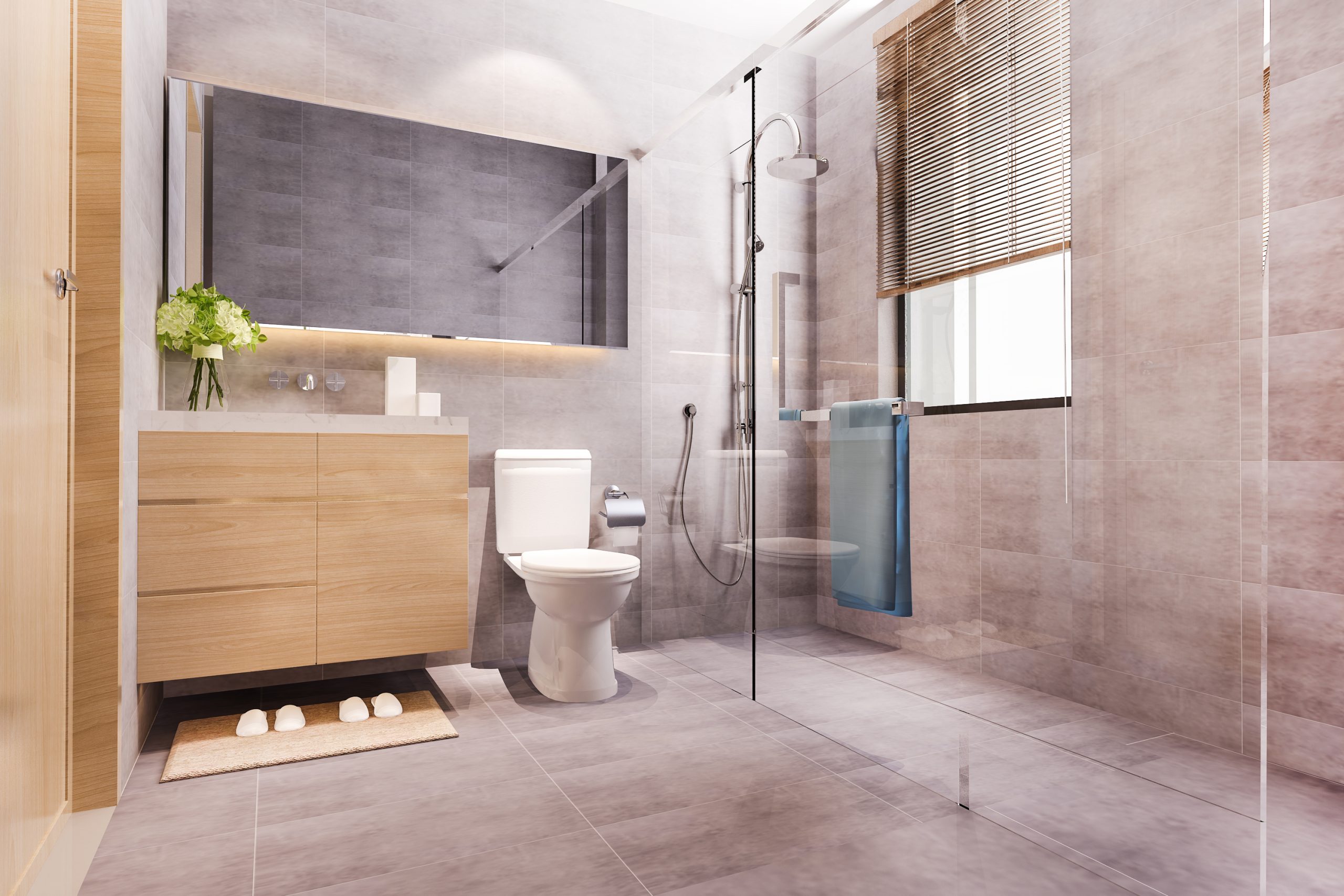 Home 3d rendering modern design and marble tile toilet and bathroom